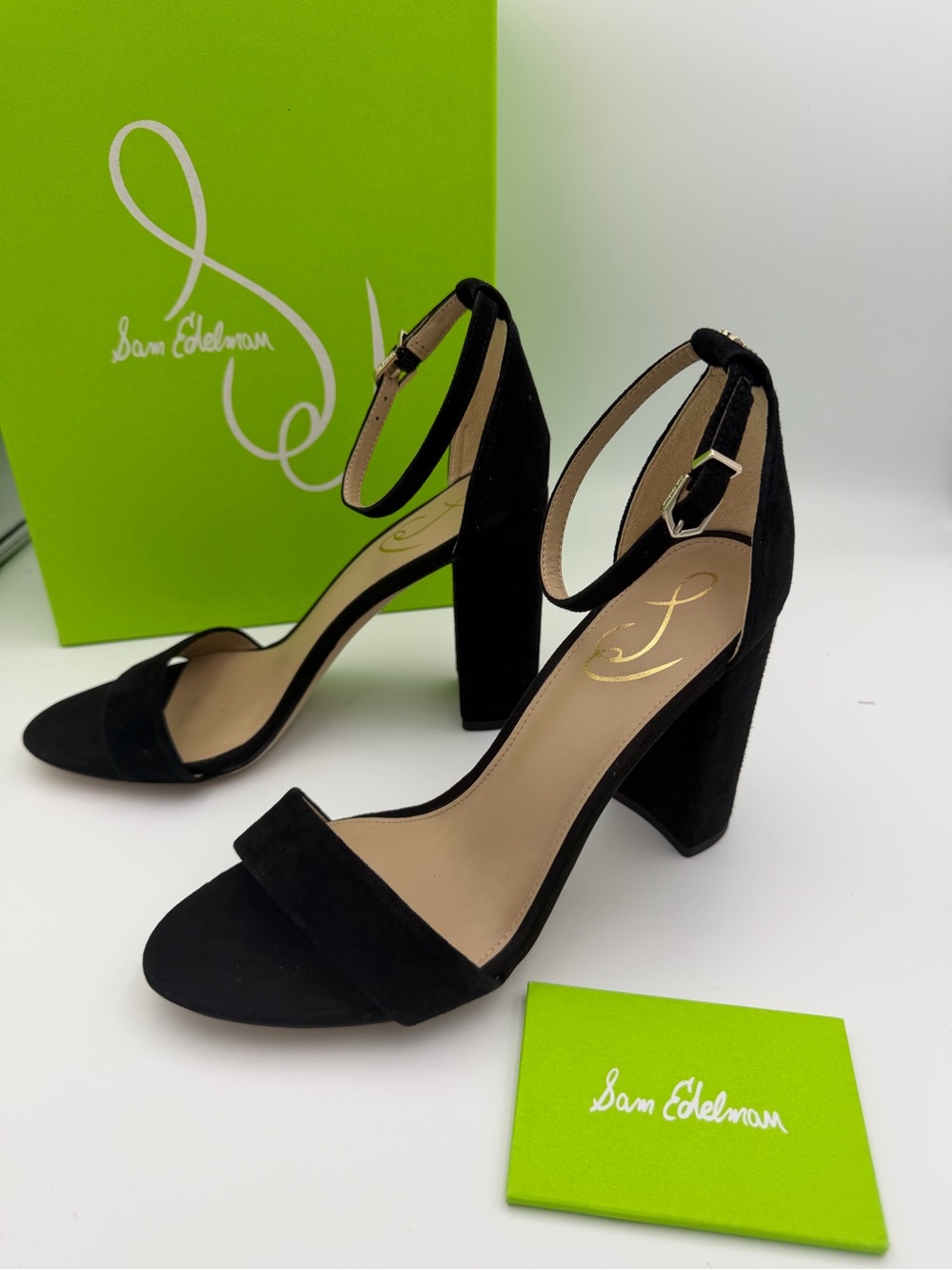Sam Edelman Yaro Black Suede Block Heel Ankle Strap Sandals Size 8.5M